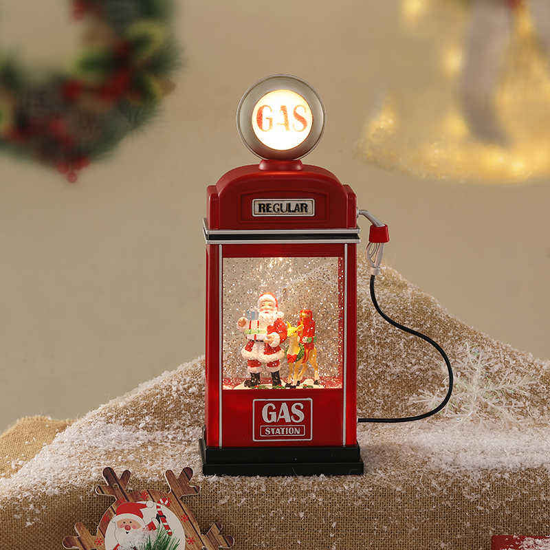 Christmas gas station music box, snowflake crystal ball, music box, children's gift-giving scene display details Picture