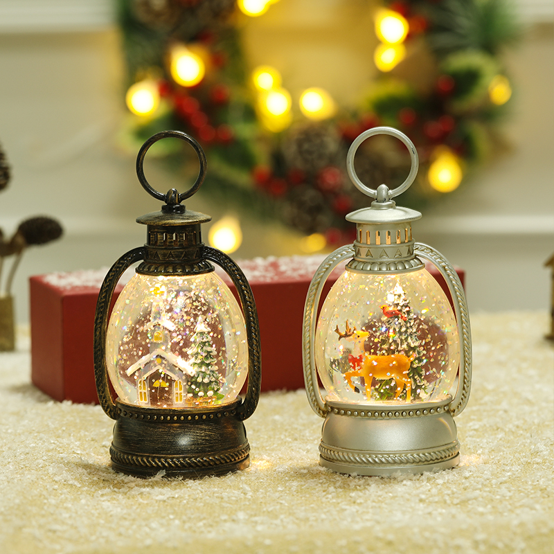 圣诞节迷你小马灯手摇飘雪花水晶球儿童送礼物场景摆件