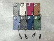 Pressed leather lanyard phone case