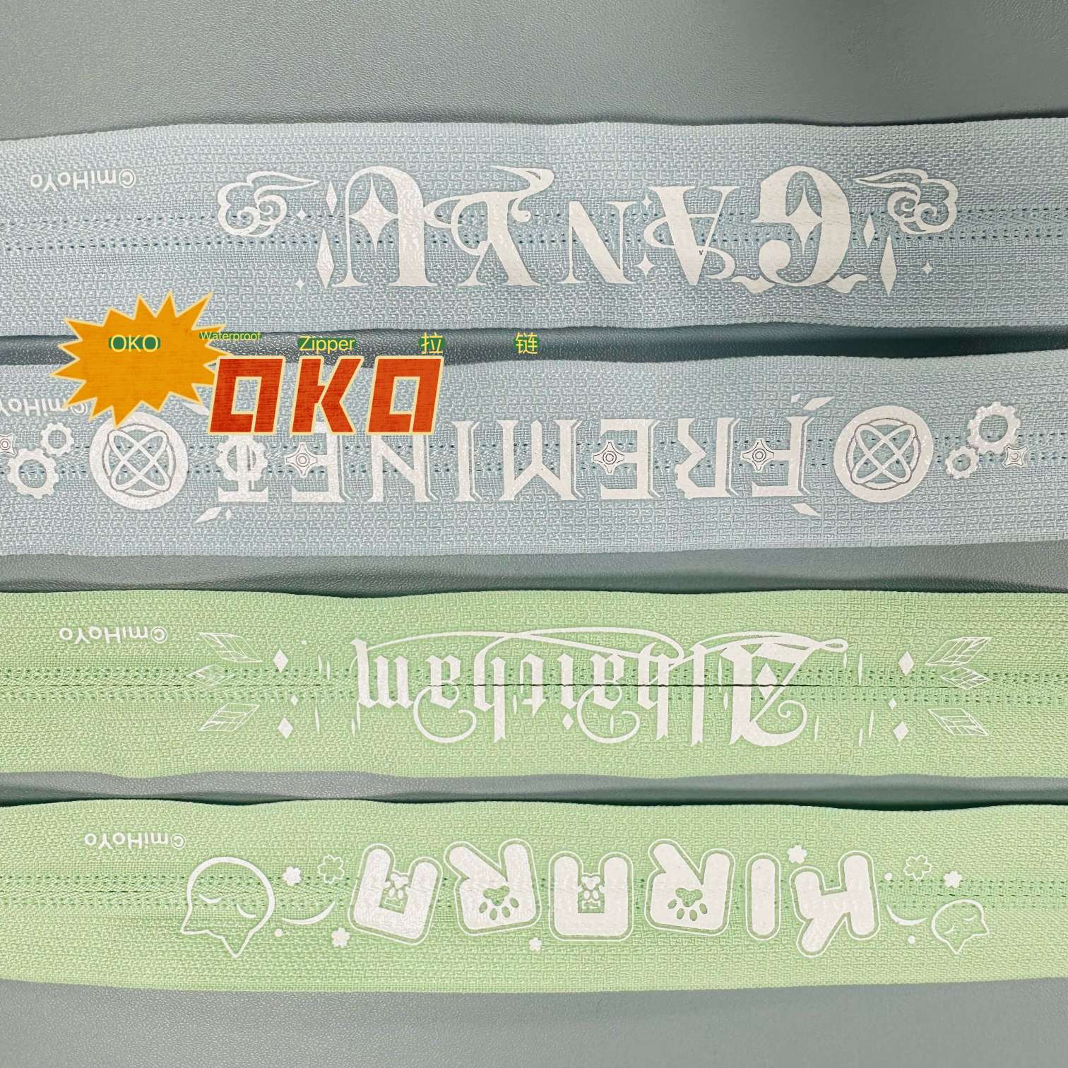 自产自销OKO特殊定制高端防水拉链白底实物图
