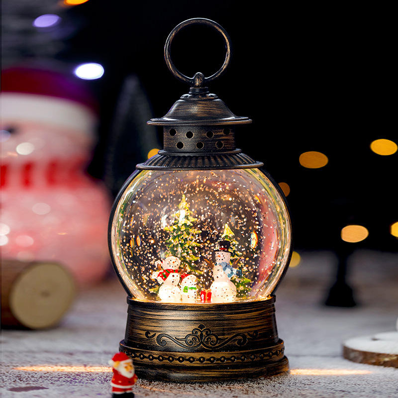 圣诞节小扁提老人雪人音乐盒飘雪花水晶球八音盒儿童送礼物场景摆件白底实物图