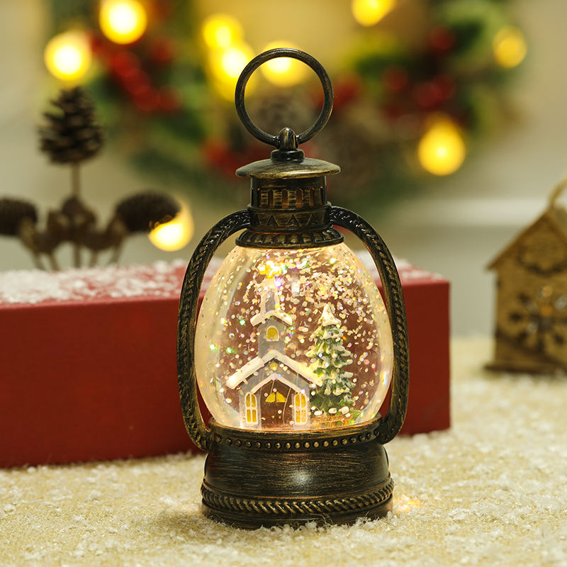 圣诞节迷你小马灯手摇飘雪花水晶球儿童送礼物场景摆件白底实物图