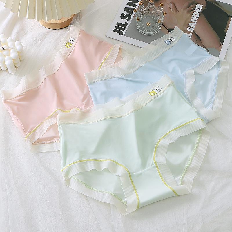 Comfortable and breathable naked sexy quick drying breathable mid-waist underwear for girls cute candy color one-piece women's briefs Specification drawing