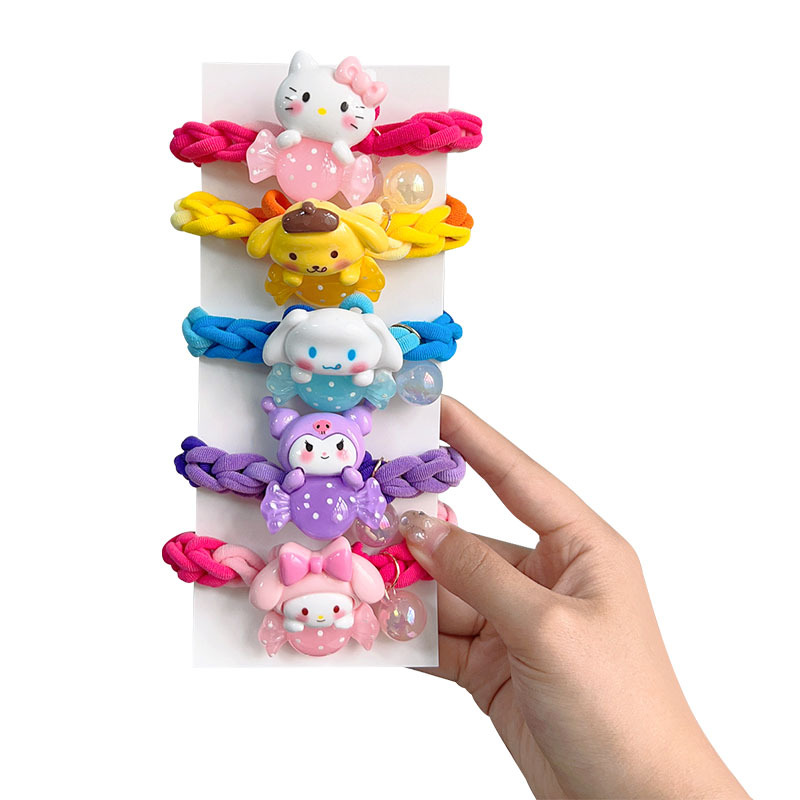 Children's cartoon thickened braided hair tie, cute Sanrio hair band, girl bun hair tie, little girl hair accessory detail image 5