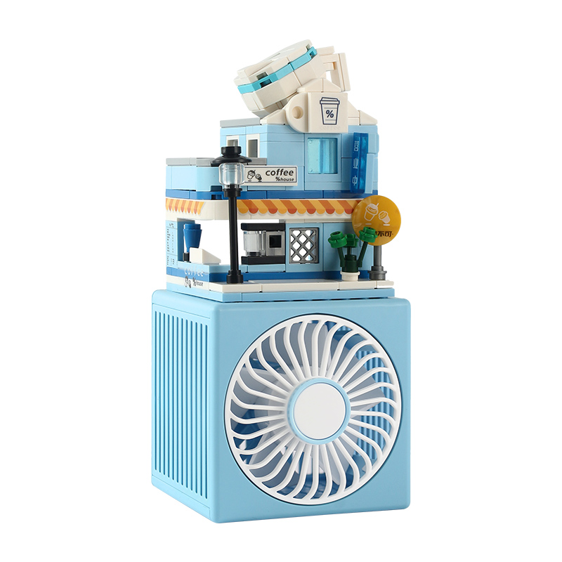 Building block cartoon charging fan, USB charging desktop fan, portable three-speed fan Item Picture