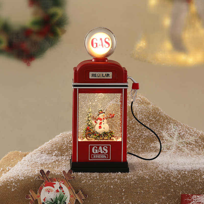 Christmas gas station music box, snowflake crystal ball, music box, children's gift-giving scene display Specification image