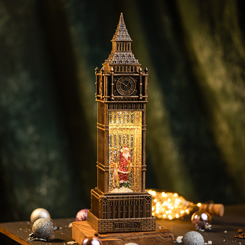 圣诞节大本钟音乐盒飘雪花水晶球八音盒儿童送礼物场景摆件产品图