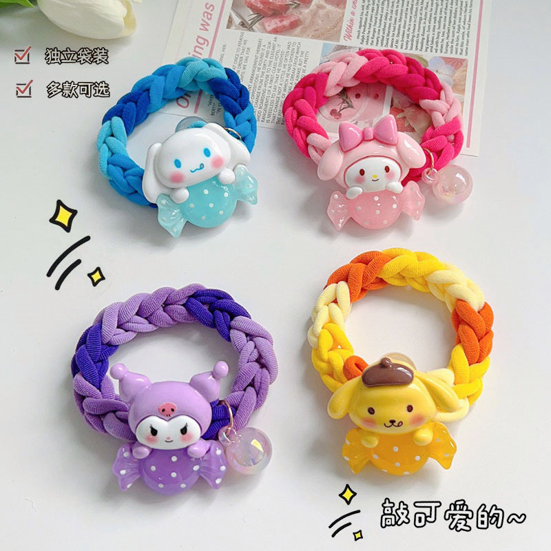 Children's cartoon thickened braided hair tie, cute Sanrio hair band, girl bun hair tie, little girl hair accessory detail image 2