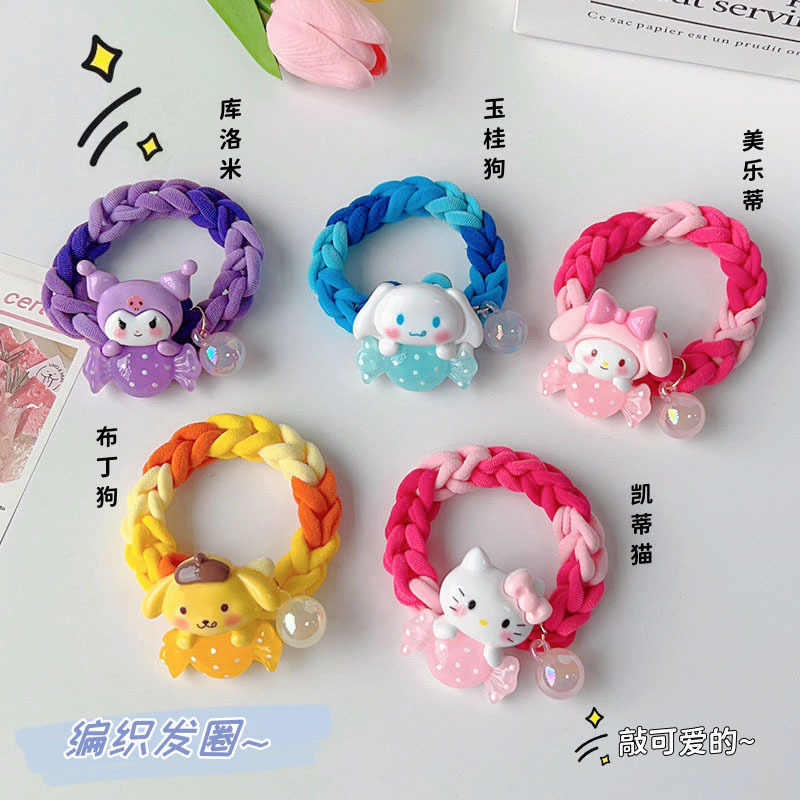 Children's cartoon thickened braided hair tie, cute Sanrio hair band, girl bun hair tie, little girl hair accessory
