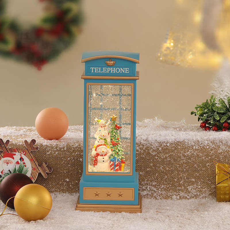 Christmas color phone booth, music box, snowflake crystal ball, music box, children's gift-giving scene display details Picture