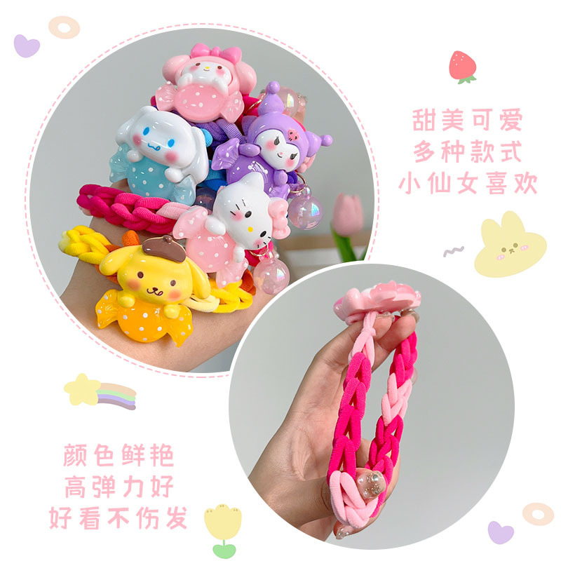 Children's cartoon thickened braided hair tie, cute Sanrio hair band, girl bun hair tie, little girl hair accessory detail image 4