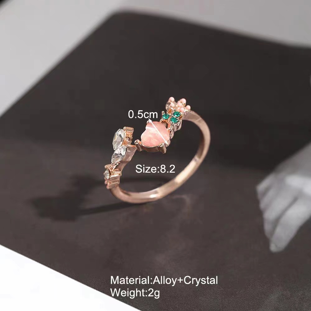 Jade ring, high-end jewelry, pink cat's eye stone accessory, unique personality, ladies' ring, exquisitely handcrafted two-piece set ring Specification image