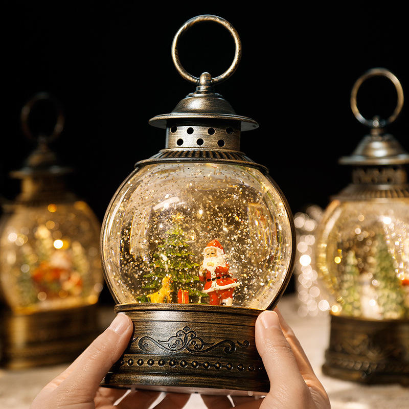 圣诞节小扁提老人雪人音乐盒飘雪花水晶球八音盒儿童送礼物场景摆件