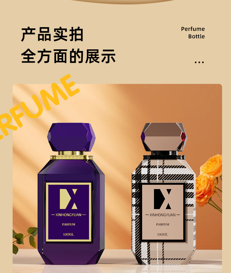 Factory direct sales of 100ml perfume bottles. The bottle body is spray-painted with logo and the bottom is thickened with a press-type nozzle pic 5