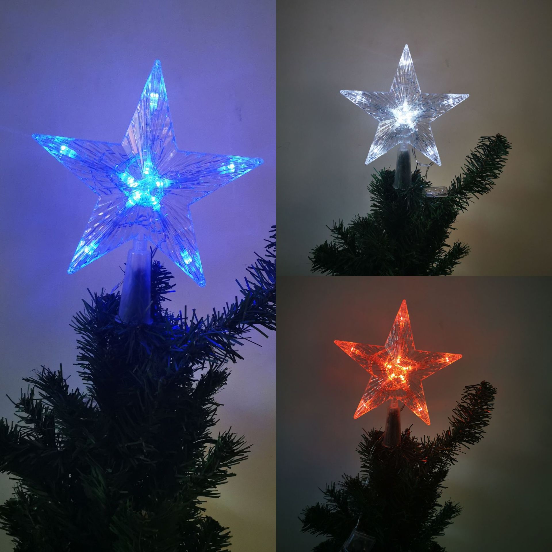 圣诞树顶灯 led发光星星灯五角星彩灯电池盒房间装饰跨境圣诞树灯细节图