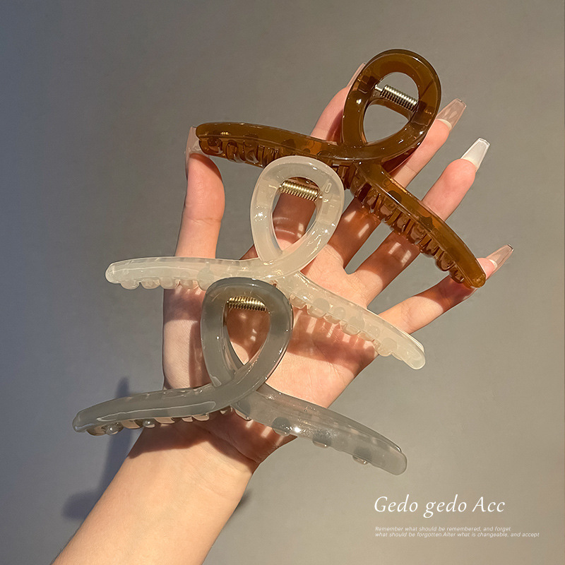 Large 11CM jelly-colored cross-clip style hairpin, simple shark clip, bath hairpin, headwear for women details Picture