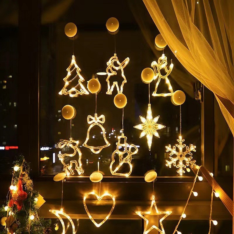 LED圣诞灯串创意灯圣诞老人雪人橱窗吸盘灯圣诞树节日装饰灯创意圣诞小夜灯图
