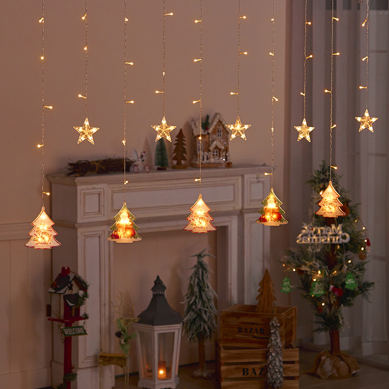 跨境圣诞新款装饰led灯串圣诞树雪花彩灯室内房间氛围窗帘灯产品图