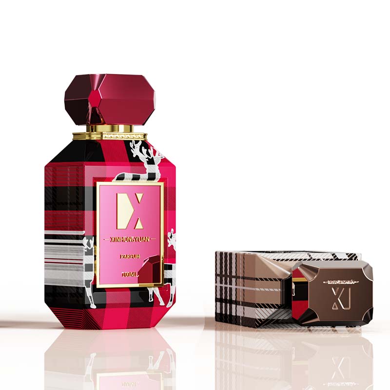 Factory direct sales of 100ml perfume bottles. The bottle body is spray-painted with logo and the bottom is thickened with a press-type nozzle details Picture