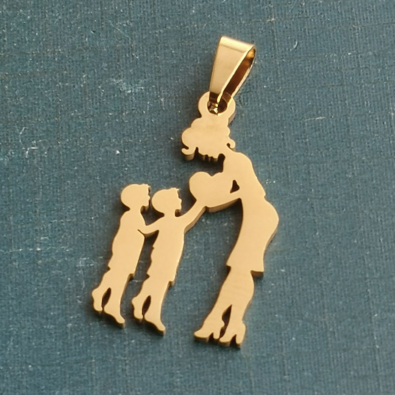 钛钢不锈钢母亲节项链吊坠复古气质妈妈两男孩饰品配件外贸跨境细节图