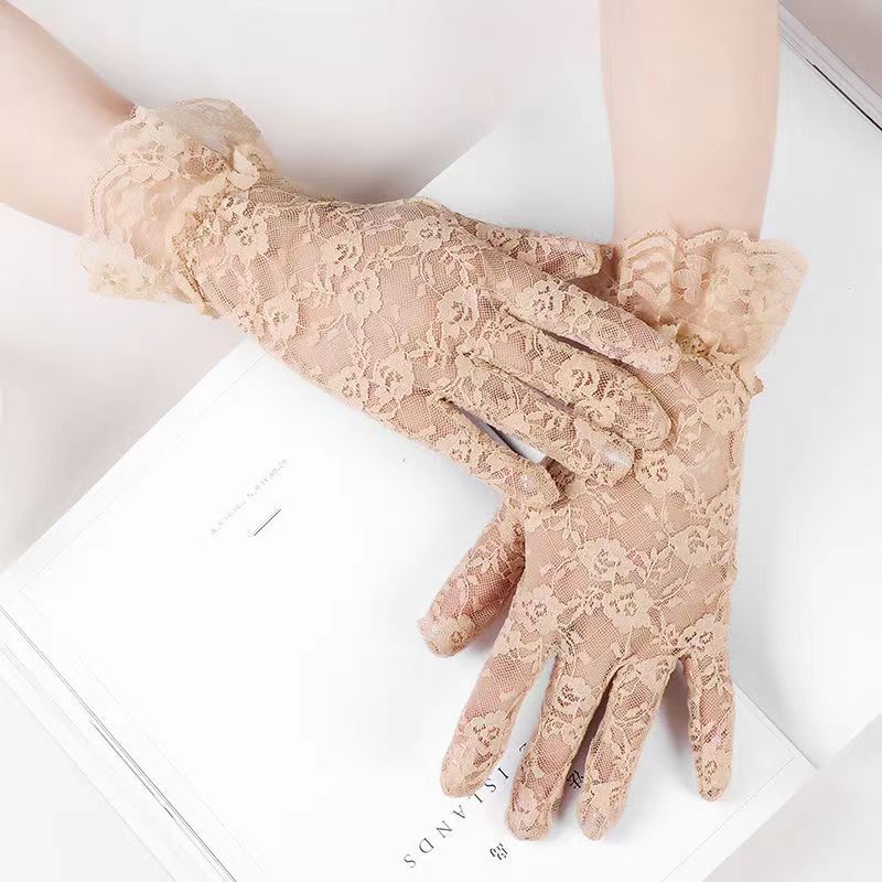 蕾丝网纱婚庆婚礼结婚新娘手套轻薄透气四季可戴宫廷风复古大花边派对活动日常戴防晒遮伤疤详情6