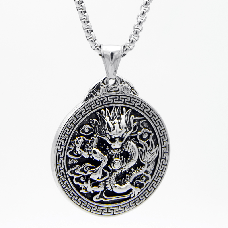 新款时尚男士钛钢不修钢复古朋克风龙形吊坠