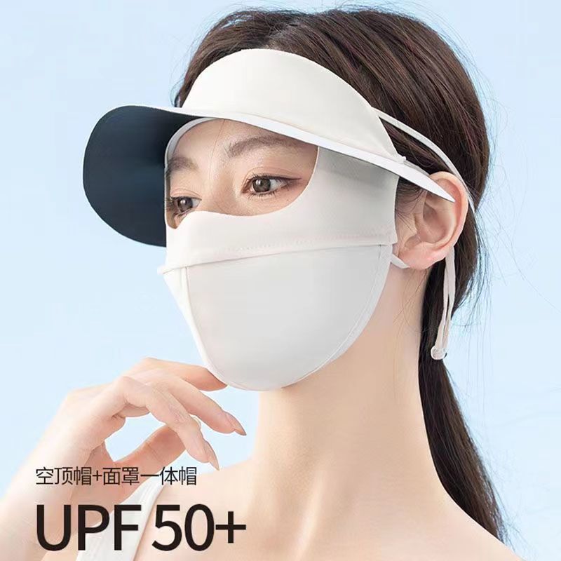 夏季护脸面罩口罩脸基尼带帽檐全脸防晒防紫外线遮阳防护面罩骑行冰丝头套口罩防晒男女通用详情9