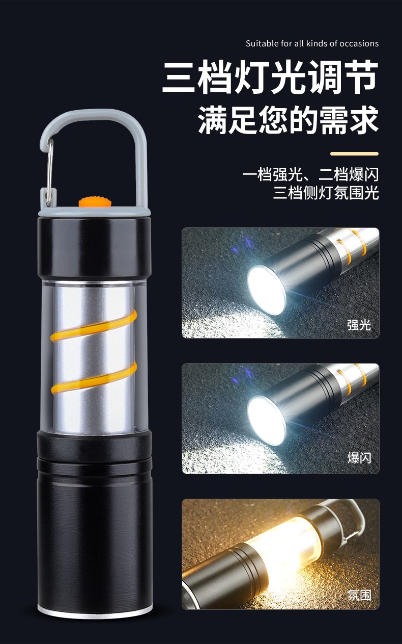 迷你白激光强光手电筒USB充电户外应急灯便携式手提灯铝合金手电筒户外多功能露营灯家用维修工作灯户外探险应急手电筒详情3