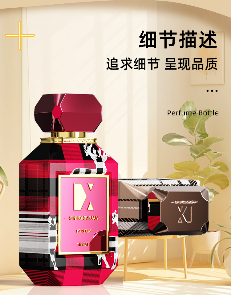 Factory direct sales of 100ml perfume bottles. The bottle body is spray-painted with logo and the bottom is thickened with a press-type nozzle pic 3