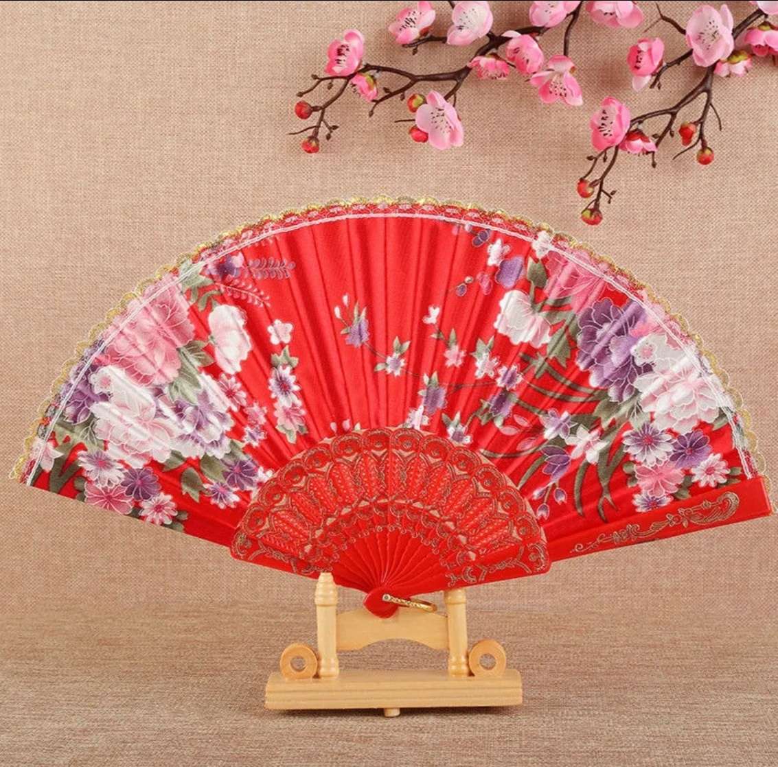 绸布金边扇子古风折扇古装汉服扇子学生随身携带塑料舞蹈折叠扇折扇女夏季中国风细节图