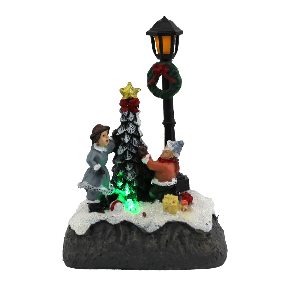 美式亚马逊热卖圣诞节礼品带LED灯树脂彩绘小房子详情1