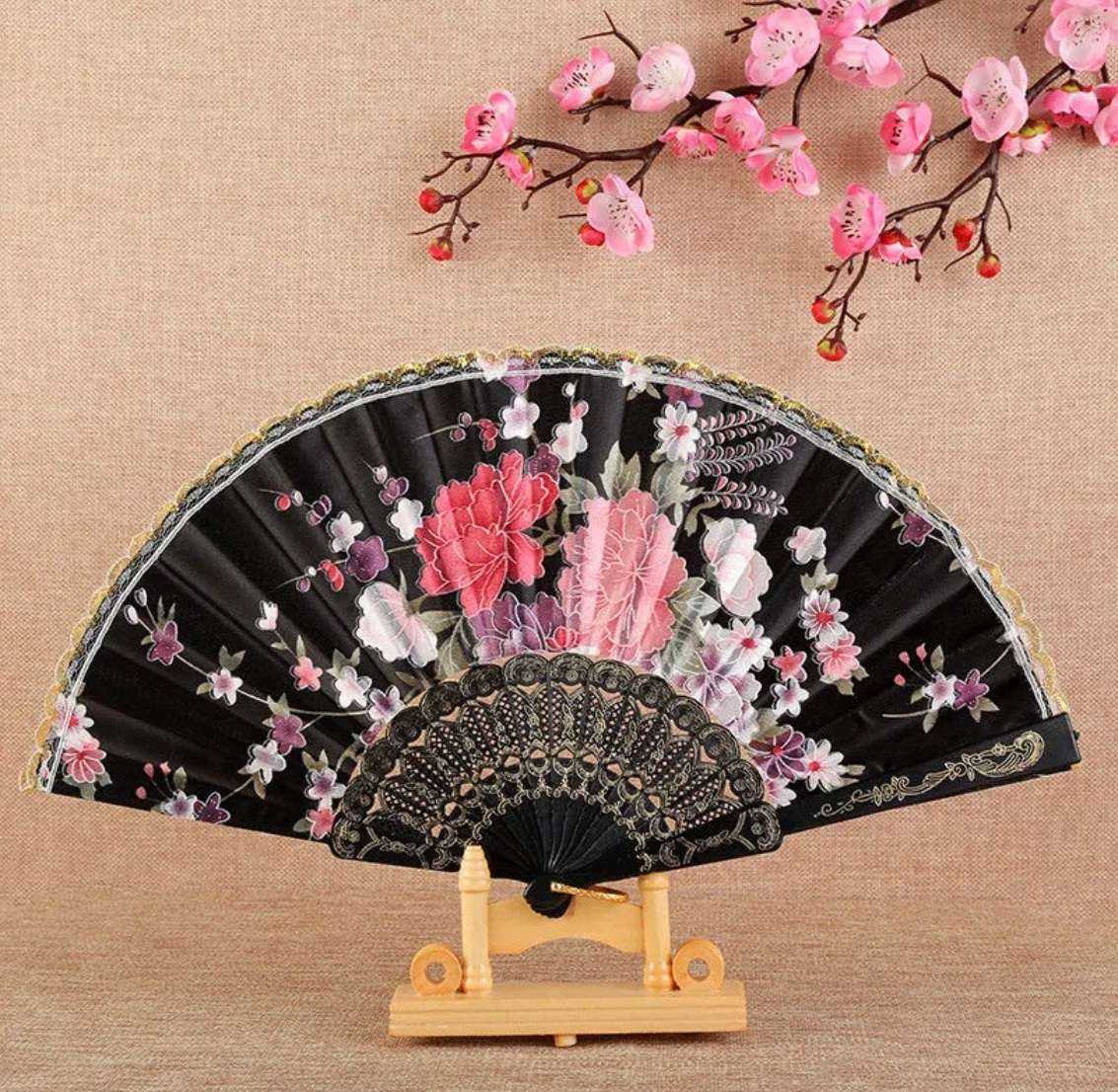 绸布金边扇子古风折扇古装汉服扇子学生随身携带塑料舞蹈折叠扇折扇女夏季中国风详情图2