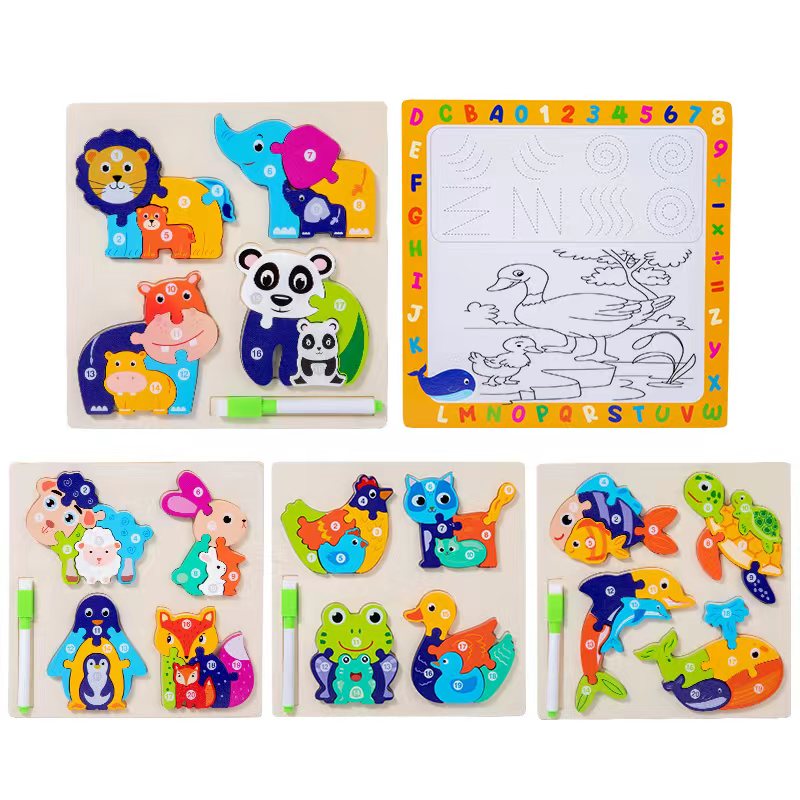 Wooden three-dimensional building blocks for early education of babies, cognitive and educational toys for children aged 1-3