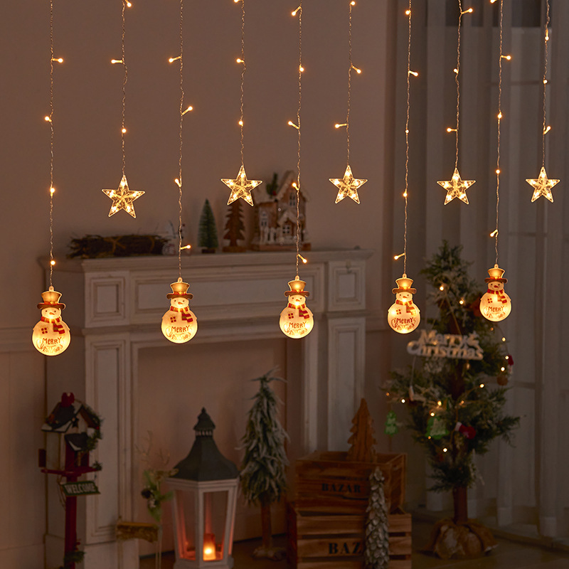 跨境圣诞新款装饰led灯串圣诞树雪花彩灯室内房间氛围窗帘灯详情图4