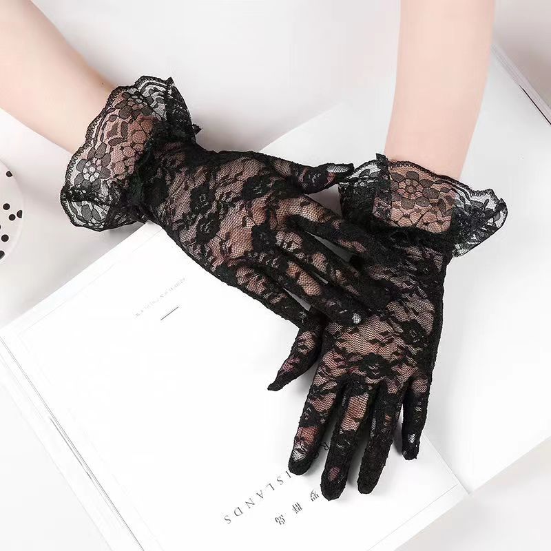蕾丝网纱婚庆婚礼结婚新娘手套轻薄透气四季可戴宫廷风复古大花边派对活动日常戴防晒遮伤疤详情7