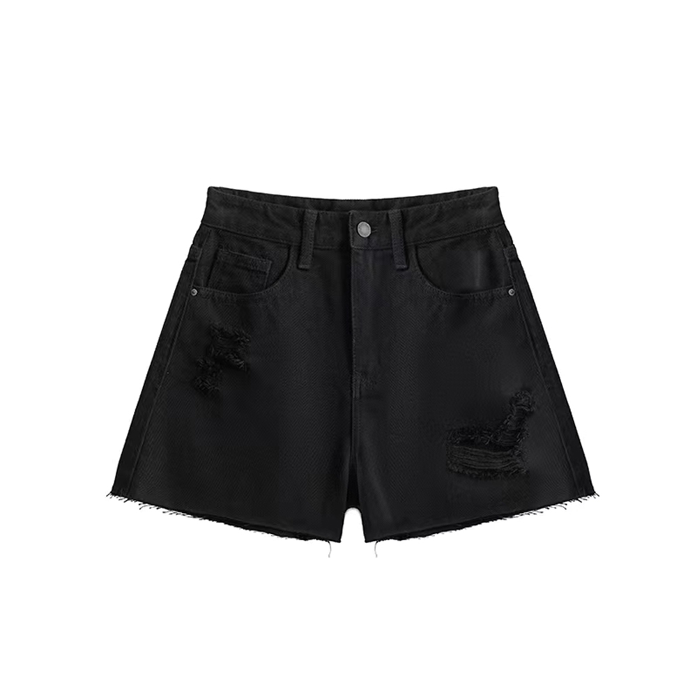 Spring And Summer New Korean Version Of Broken Denim Shorts Women's Loose Raw Edge All Match Thin Network Red Holes details Picture