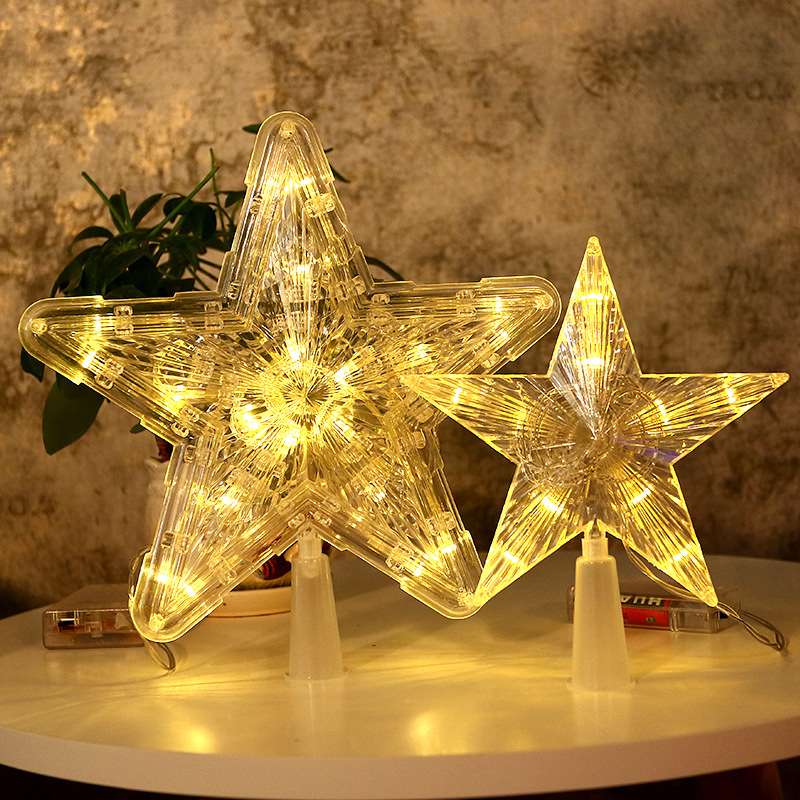 圣诞树顶灯 led发光星星灯五角星彩灯电池盒房间装饰跨境圣诞树灯图