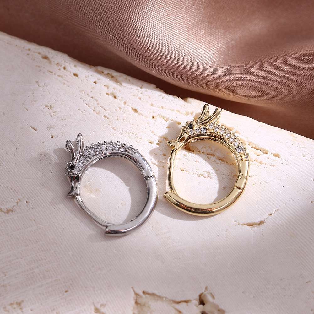 diy cross-border new electroplated copper earrings, zodiac dragon ear buckles, gold and silver zircon earrings and accessory materials