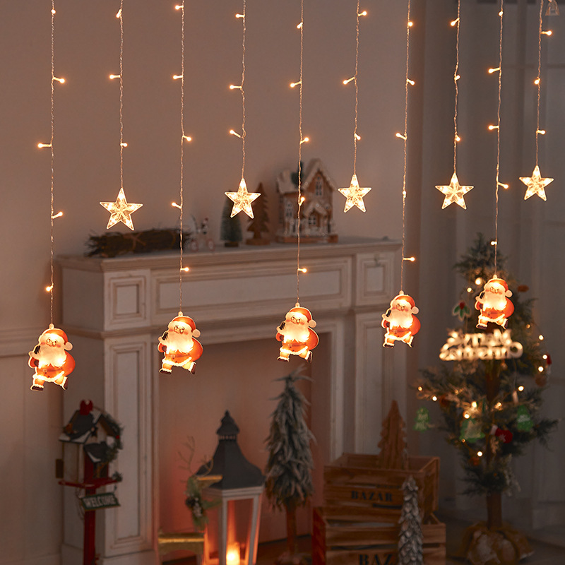 跨境圣诞新款装饰led灯串圣诞树雪花彩灯室内房间氛围窗帘灯详情图8