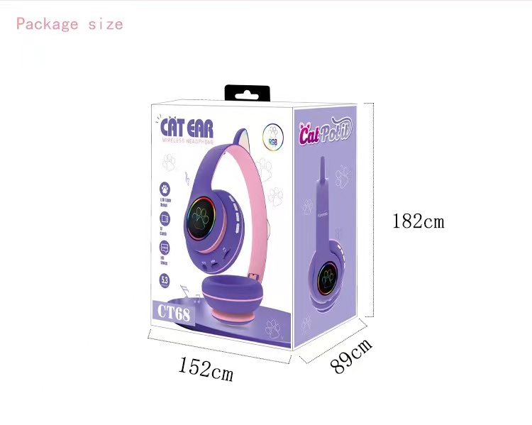 CT-68发光猫耳头戴式蓝牙耳机 蓝牙插卡收音功能无线耳机详情9