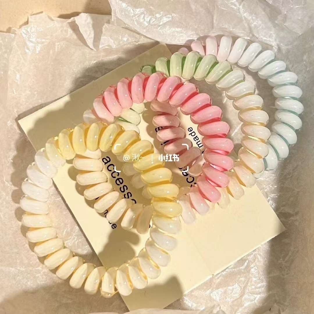 3色电话线混款高弹力加粗手环扎头发气质发饰混款混色100个一包