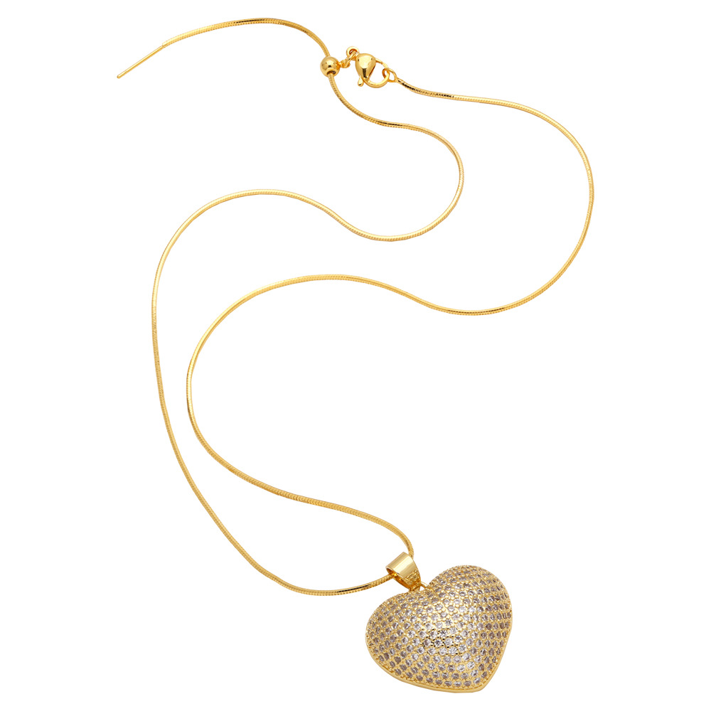 Cross-border heart-shaped pendant necklace for women, copper plated with real gold and full zirconium collarbone chain detail image 4