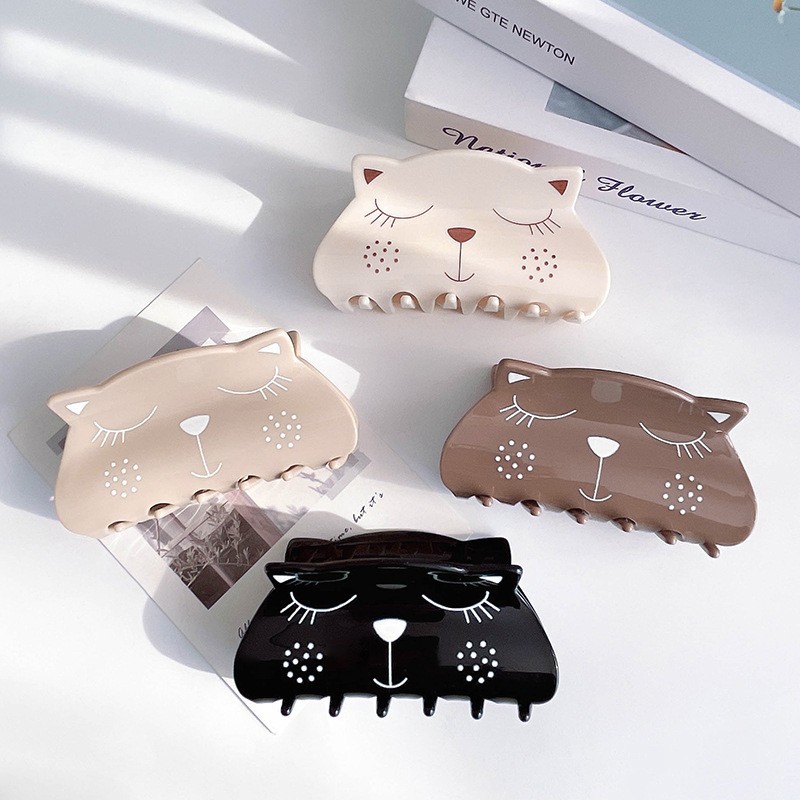 新款可爱卡通猫咪抓夹醋酸甜美女生鲨鱼夹大号显发量多盘发夹发抓抓夹