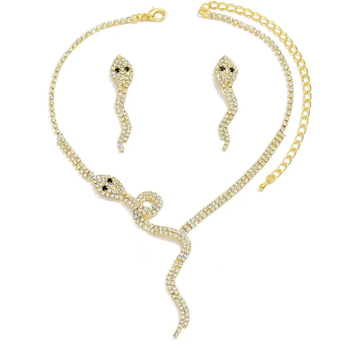 2024 New European and American bestseller Golden snake-shaped creative necklace with feminine and exaggerated design snake earrings jewelry set detail image 4