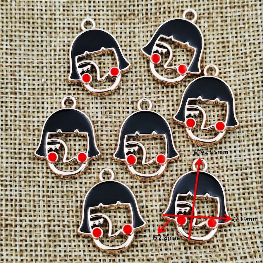 Korean diy accessory rose gold oil-dripping girl head pendant, bracelet, necklace, pendant wholesale bracelet jewelry detail image 2