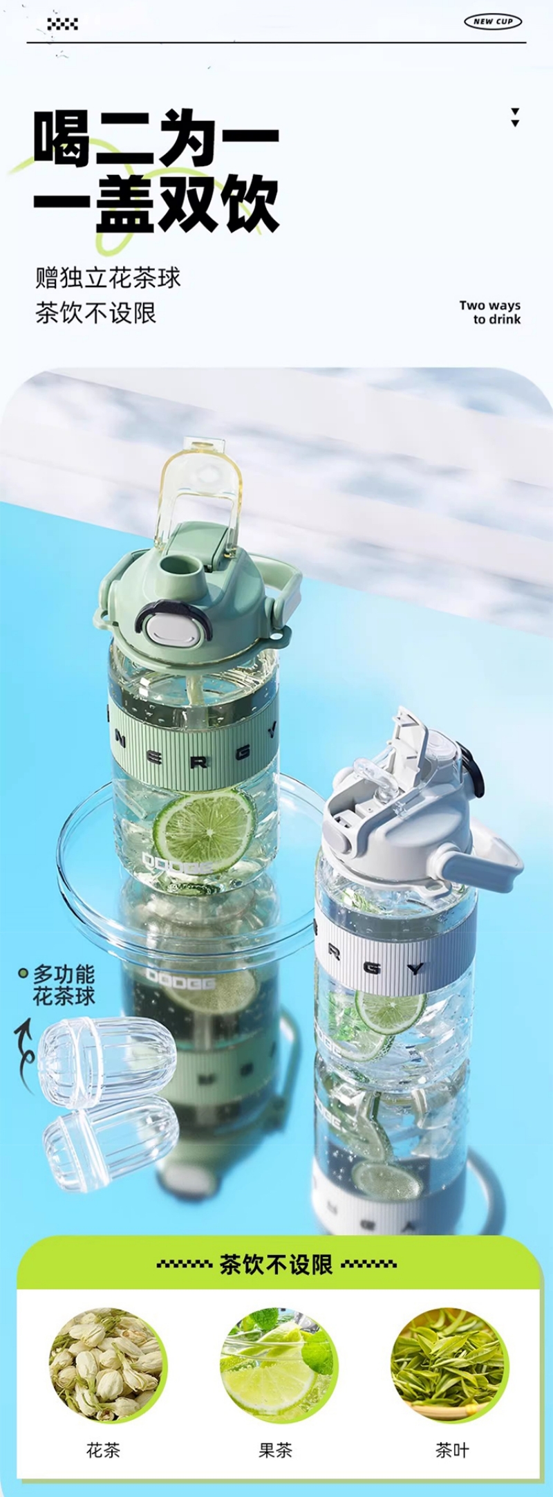 1100ML Dodge Energy Double Drinking Plastic Cup Water Bottle, large capacity water bottle Application Scenario