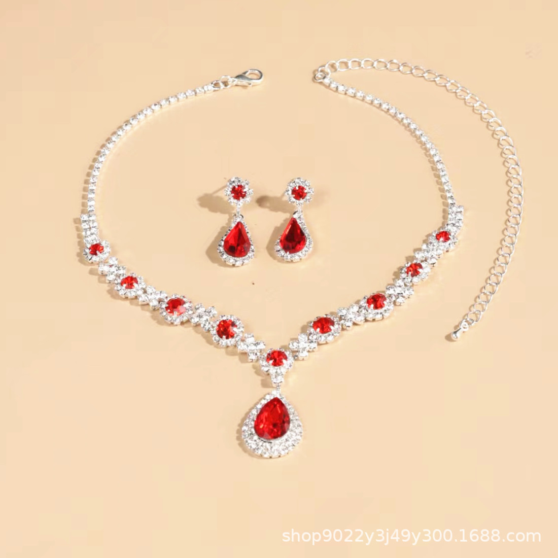 European and American jewelry sets, earrings, pendants, rhinestones, necklaces, women's accessories, royal blue water drop fashion bridal accessories wholesale detail image 8