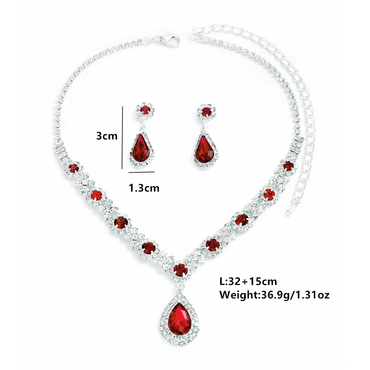 European and American jewelry sets, earrings, pendants, rhinestones, necklaces, women's accessories, royal blue water drop fashion bridal accessories wholesale detail image 2