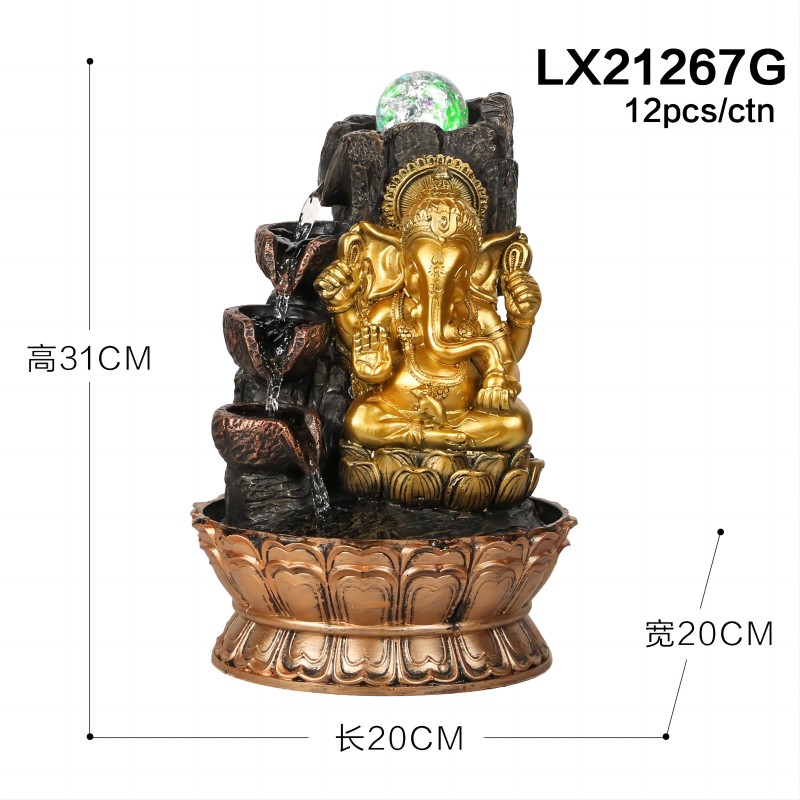 利星 工艺品摆件 流水摆件 印度象神Ganesha 风水球 加湿器。