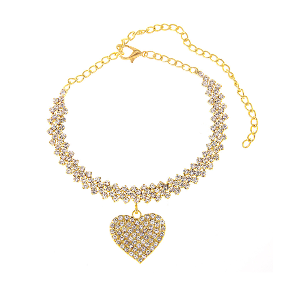 Cross-border double heart ankle chain, tassel full diamond multi-layer ankle chain, Amazon water diamond beach ankle chain from Europe and America details Picture